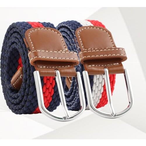 New 15 Colors Men Women Casual Knitted Pin Buckle Belt Woven Canvas Elastic Expandable Braided Stretch Belts Plain Webbing Strap