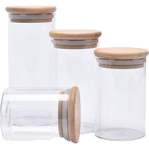 Glass Jar With Bamboo Lid Sealed Canister Food Storage Bottles Container Storage