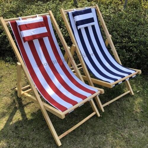 Solid Wood Beach Chair Wooden Folding Recliner Oxford Canvas Lunch Break Chair Portable Accompanying Chair