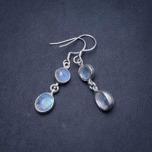 Natural Rainbow Moonstone Handmade Unique 925 Sterling Silver Earrings 1.5" Y1256