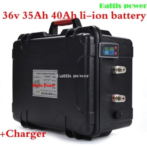 Waterproof 36v 35Ah lithium ion 40Ah li-ion battery BMS for 1800W electric motor scooter bike lights solar ups + 5A charger