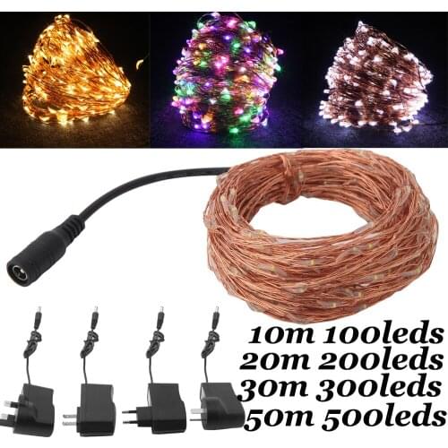 10m 20m 30m 50m Waterproof Copper Wire Christmas Lights Warm White Outdoor Fairy Decorative Lights + Adapter