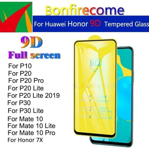 50Pcs 9D Full Cover Tempered Glass For Huawei P10 P20 Pro P30 Lite Screen Protector For Mate 10 Pro 10 Lite Honor 7X Safety Film