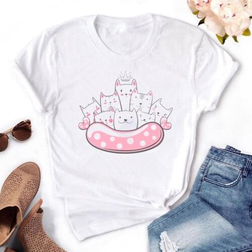 Kawaii Cute Cartoon Cat women t-shirts Summer Short Sleeve O-Neck t shirt for girls Multicolor selection Femme Funny Tops