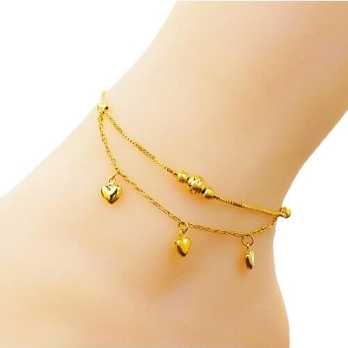Hearts Gold Ankle Jewelry For Feet Adjustable Fashion Beaded Double Layered Chain WomenS Foot Bracelets Summer Beach Holiday