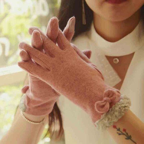 Womans Wool Gloves Spring Autumn Warm Elegant Lady Driving Touchscreen Five Fingers Gloves Thin Style BN87014