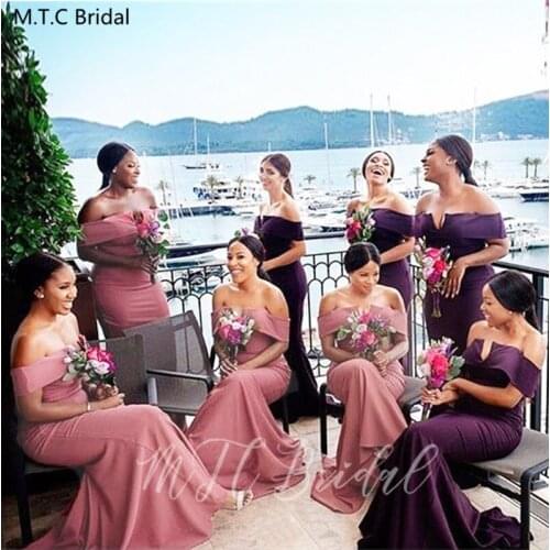 Sexy Dusty Rose African Bridesmaid Dresses Off The Shoulder Mermaid Long Maid Of Honor Dress Plus Size Wedding Party Gowns