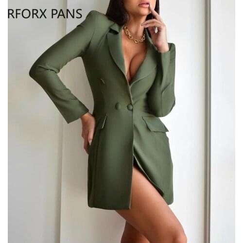 Women Solid Elegant button and pocket Sexy Bodycon Party Blazer Dress