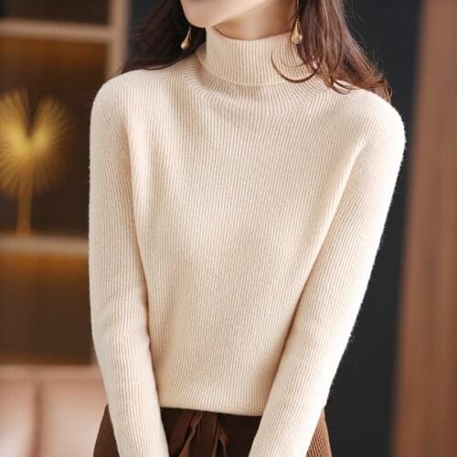 Winter Womans Sweaters Slim Turtleneck Long Sleeve Female Pullover 100% Wool Knitted Tops Jumpers Clothes Shirt Pull Femme Warm