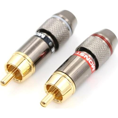 2Pcs/1Pair New Support Cable black&red Gold Plated RCA Connector RCA male plug adapter Video/Audio Wire Connector