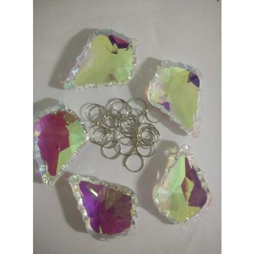 20cs 50mm AB Chandelier Crystal Replacement Crystals Prism Ornaments DIY Handmade Accessories French Cut Maple Leaf