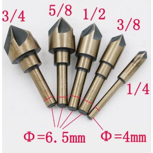 Free shipping 5PCS/SET hss 4341 made countersunk drill hole taper screw hole sinking/oblique hole chamfering device for steel