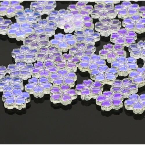 50pcs Transparent White Flower Shape Spacer Beads 11mm Loose Glass Beads For Jewelry Making DIY Necklace Bracelet Accessories