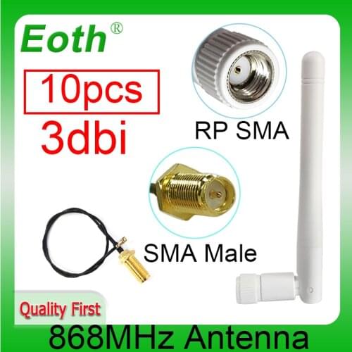 868MHz Antenna 3dbi RP-SMA Connector 915MHz GSM 10pcs 915 MHz 868 IOT antena antenne waterproof + SMA Male /u.FL Pigtail Cable