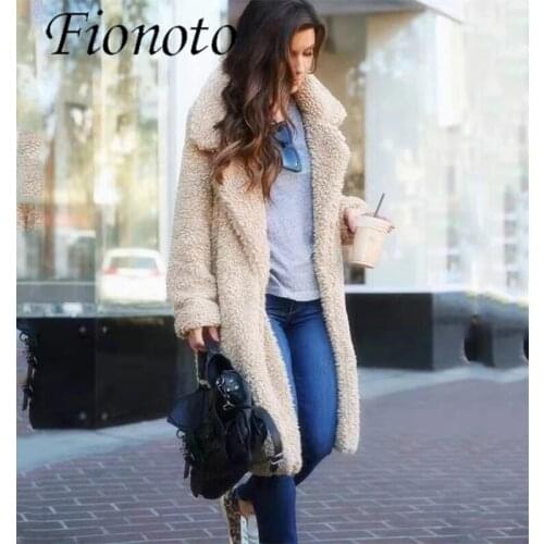 Fionoto Long Winter Coat Woman Faux Fur Coat 2020 Autumn Warm Ladies Fur Teddy Jacket Female Plush Teddy Coat Plus Size Outwear