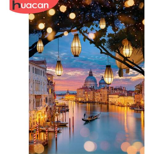 HUACAN Diamond Painting 5d Landscape Full Square/Round Drill Diamond Embroidery Waterfall Mosaic Castle Wall Art Decor