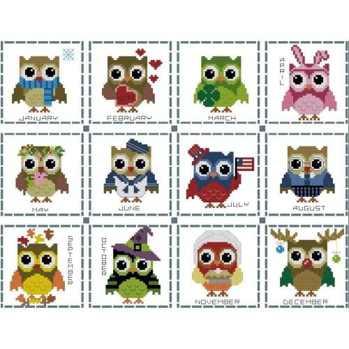 Month Birds,2016 home Decor counted14ct white canvas similar DMC Cross Stitch kits 14CT needlework Set DIY embroidery 3th