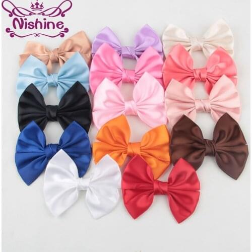Nishine 30pcs/lot 4.2" Handmade Silk Hair Bow For Headband Hair Clips Soft Bowknot For Girls Women DIY Hair Accessories