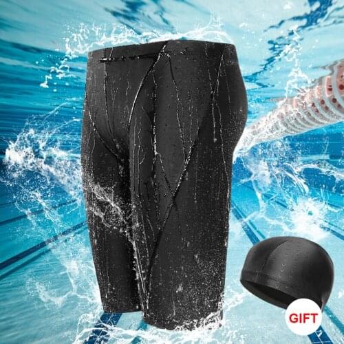 2020 new sale Mens Swimsuit Mens sharkskin waterproof swimming trunks with swimming cap five-point swim trunks Surf Shorts