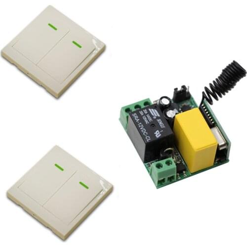 New AC220 V 1CH Wireless Remote Control Switch System Receiver +2 *Wall Panel Remote Transmitter Sticky Remote Smart Home Switch