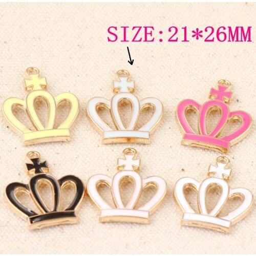 Wholesale Price 50PCS Mixed Color Oil Drop Alloy DIY Jewelry Charms Gold Tone Metal Princess Crown Fashion Braelet Pendant Charm