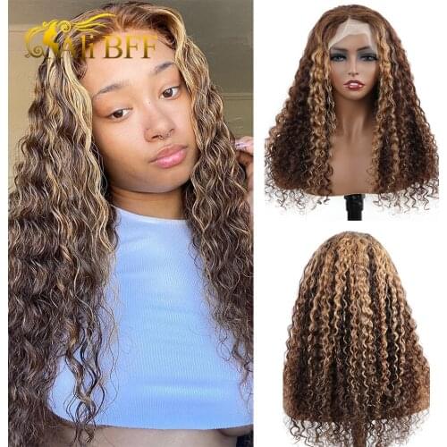 Peruvian Water Wave Wig 180% Highlight Wig Human Hair Remy Curly Frontal Wig 13x4 Transparent Lace Wigs 28 Inch Lace Front Wig