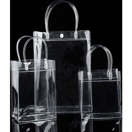 1Pcs Clear Tote Waterproof Bag PVC Transparent Shopping Bag Shoulder Handbag Environmentally Travel Storage Bag Shoes Bags