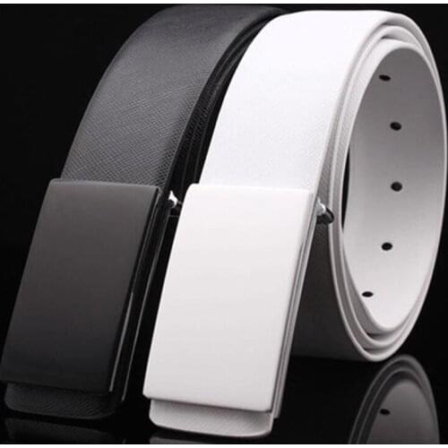 2017 New Edition White Smooth White&Black Men Leather Buckle Belt For Men Leather Belts