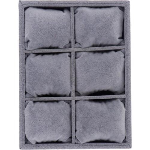 Gray Velvet Watch Drawer Compartment Storage 6 Slot Luxury Watch Bracelet Case
