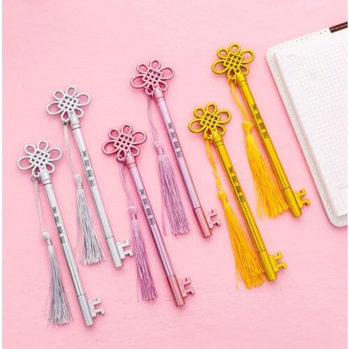 0.5mm Key Pen Creative Personality Fashion Palace Wind Tassel Pendant Gel Pen Black Refill Children Students Learning Pen