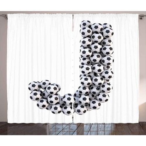 Letter J Curtains Soccer Balls in The Form of a Letter Futboll Alphabet Theme Teamplay Sports Living Room Bedroom Window Drapes