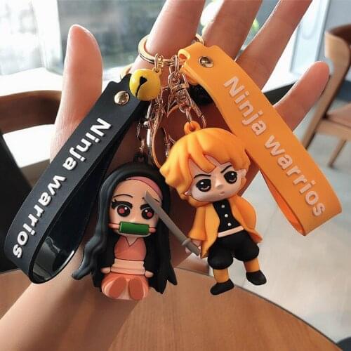Anime Demon Slayer Bells Keychain Silicone Kimetsu No Yaiba Lanyard Keychain Women Bag Keyholder Mini Doll Toys Kids Gift Xmas
