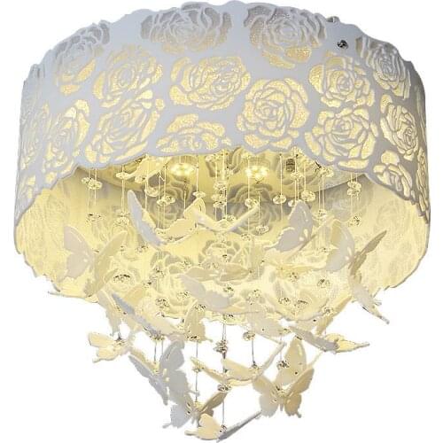 White Rose LED Crystal Ceiling Lamps Plastic Butterfly Round Hollow Out Child Room Baby Room Bedroom Living Room Ceiling Light