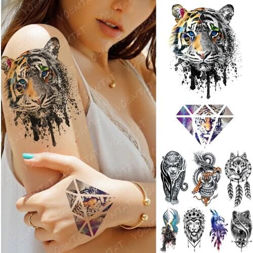 Waterproof Temporary Tattoo Sticker Geometric Tiger Lion Wolf Fox Flash Tattoos Dragon Body Art Arm Fake Sleeve Tatoo Women Men