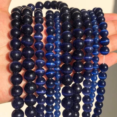 4-10mm Dark Blue Cat Eye Opal Stone Natural Glass Loose Round Spacer Beads for Jewelry Making DIY Bracelet Charms Necklace