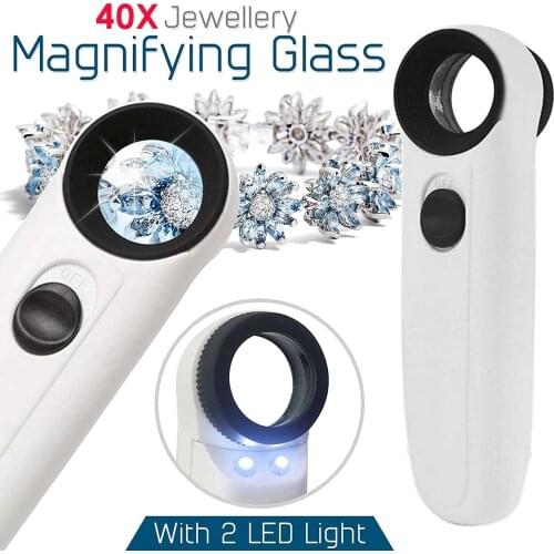 40XMagnifying Magnifier Resin Lenses Jeweler Eye Jewelry Loupe Loop Circuit Boards Hallmarks With 2 LED Light Handheld On / OFF