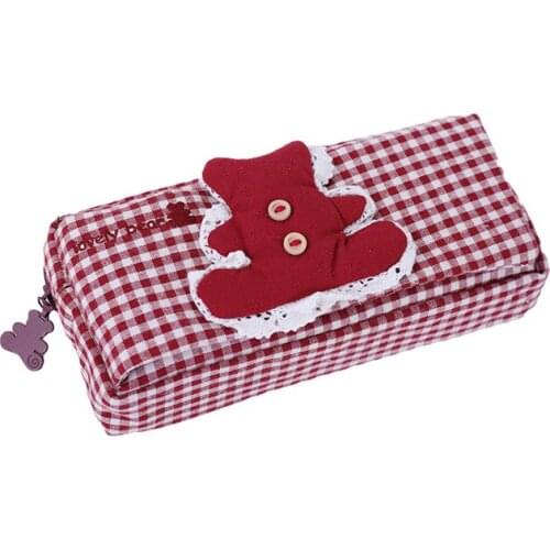 Plaid cute bear pencil case school Stationery bag kawaii Pencil cases for girls pen case student pen bag school supplies gifts