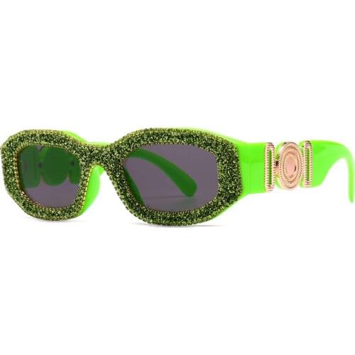 Veshion Square Woman Sunglasses Rhinestones Green White Vintage Ladies Sun Glasses Retro 2021 Party Gifts Female Uv400 White