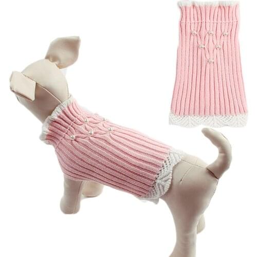 Lace Pet Sweater Slim Purple/pink/Green Knitted Fashion Turtleneck Sweaters With Pearl For Small Dog Chihuahua Pug Puppy Clothes