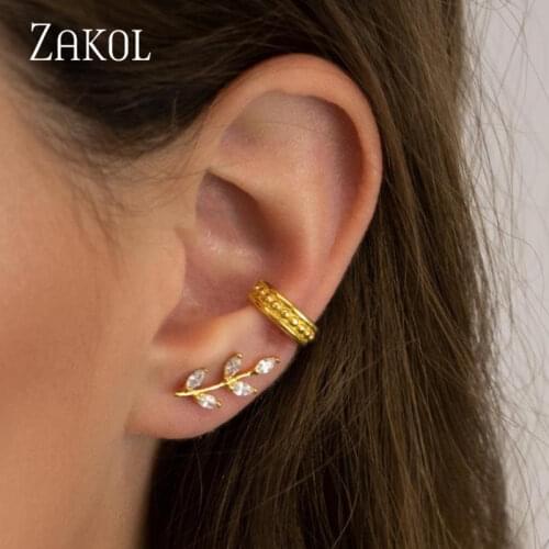 ZAKOL New Arrival 2 Color Cubic Zircon Leaf Stud Earrings Fashion Crystal Female Wedding Active Dangle Style Gifts FSEP2494