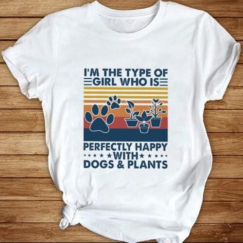 Harajuku Top Women T-shirt Casual Ladies Basic O-collar Short Sleeved Women Dog And Plant Print T-shirt Girl,Drop Ship