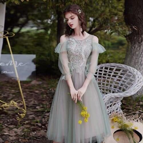 Scoop Neck ALine Lace Tulle Bridesmaid Dresses Midi Max Formal Wedding Party Dress Embroidery Women Wedding Guest Dress JQ794