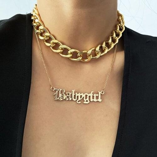 2pcs Punk Street Style Letter Babygirl Pendant Necklaces for Women Fashion Hip Hop Thick Chain Choker Collar Goth Jewelry EH20