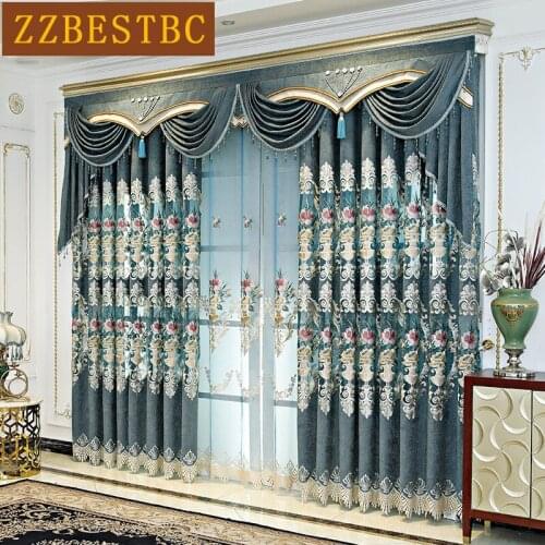 ZZBESTBC European Luxury Custom Villa Embroidered Valance Curtains For Living Room Bedroom Windows High Quality Voile Curtain