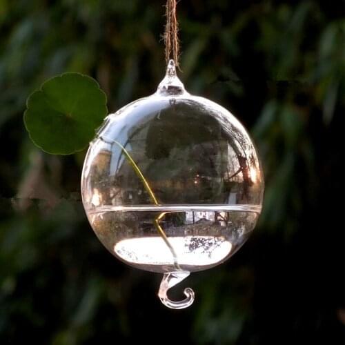 12pcs/pack Diameter=8cm Small Size Two-Hock Glass Terrarium Vase One-Hole Round Shaped Hanging Decorative Container Water Plant