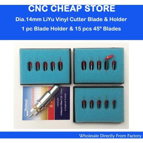 15Pcs Roland 45 Degree Cutting Plotter Blades + 1pc 14mm Liyu Graphtec Cameo Vinyl Cutter Plotter Blade Holder (Not Origin)