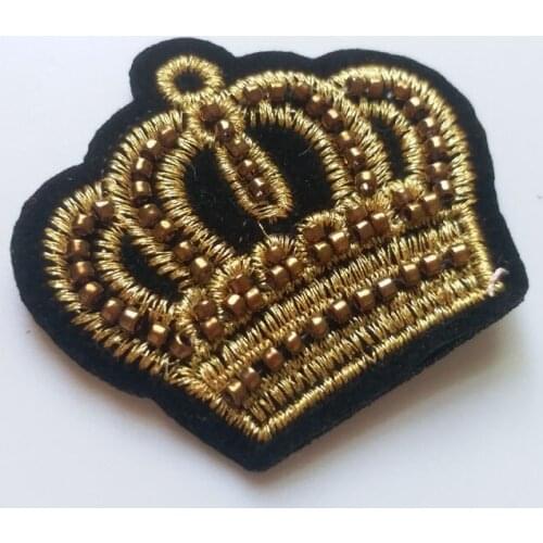 2pc/set 3d golden crown Rhinestone beaded patches for Clothing Sew on Sequin Applique decorative parches for bags hat coats