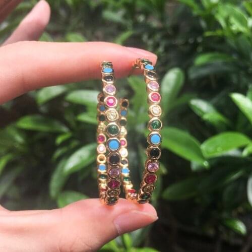 2019 New Gold Copper Colorful AAA Cubic Zirconia Big Round Earrings Fashion Female Party Gift For Womens Fashion jewelry