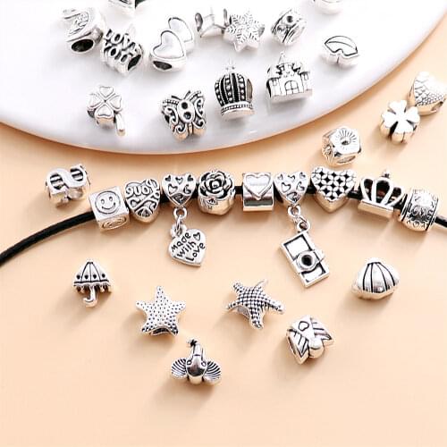 Mix 32pcs Vintage Bead Charms big hole Beads European pendant fit for pandora style bracelet DIY pendants