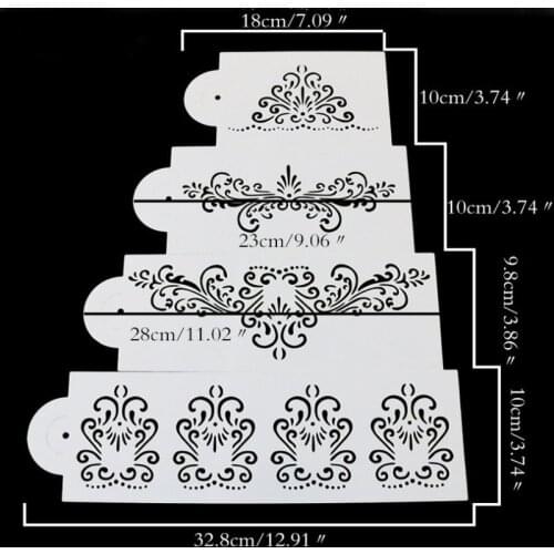4pc/Set Bullet Journal Stencil Reusable Openwork Flower Lace Cake Mold Plastic Flowers Around The Edge Mould Decorative Template